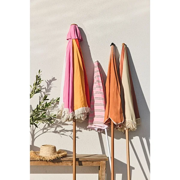 Parasol en acier et tissu rayé rose et jaune d160xh180cm - Evie