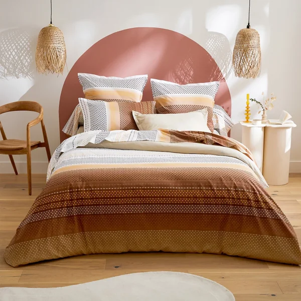 Parure 200x200 cm 50x70 100% coton NIAGARA marron Châtaigne 3 pièces