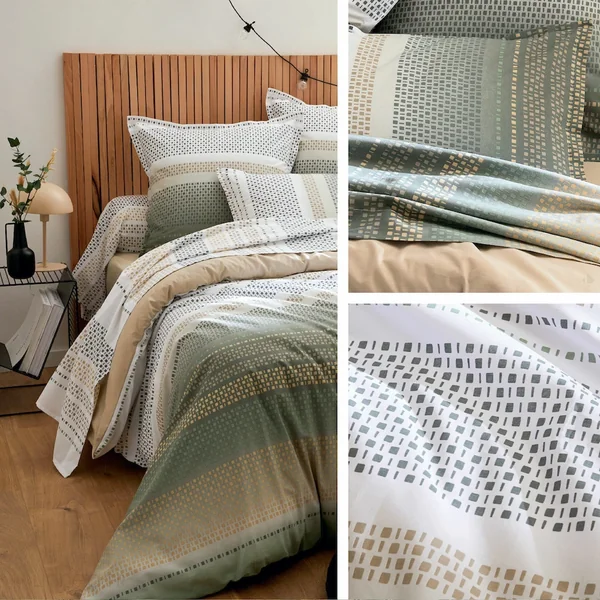 Parure 200x200 cm 50x70 cm 100% coton NIAGARA vert Kaki 3 pièces