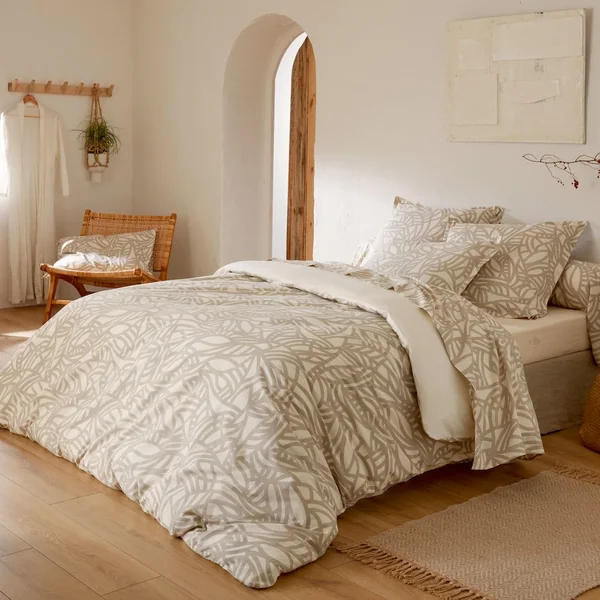 Parure 200x200 cm 50x70 cm 100% coton SERENA Beige écru 3 pièces