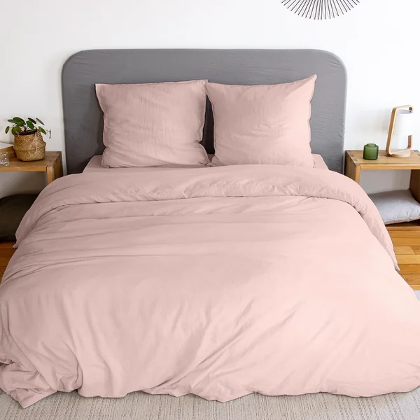 Parure 260x240 cm MILA polyester micro lavée rose poudré 3 pièces