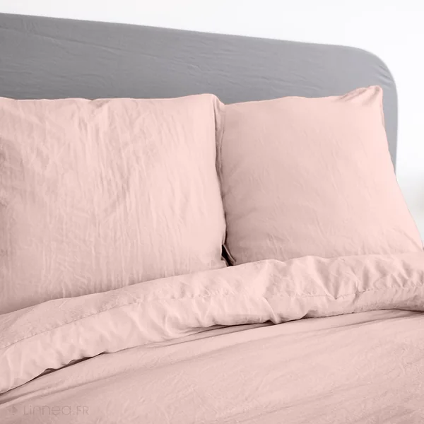 Parure 260x240 cm MILA polyester micro lavée rose poudré 3 pièces