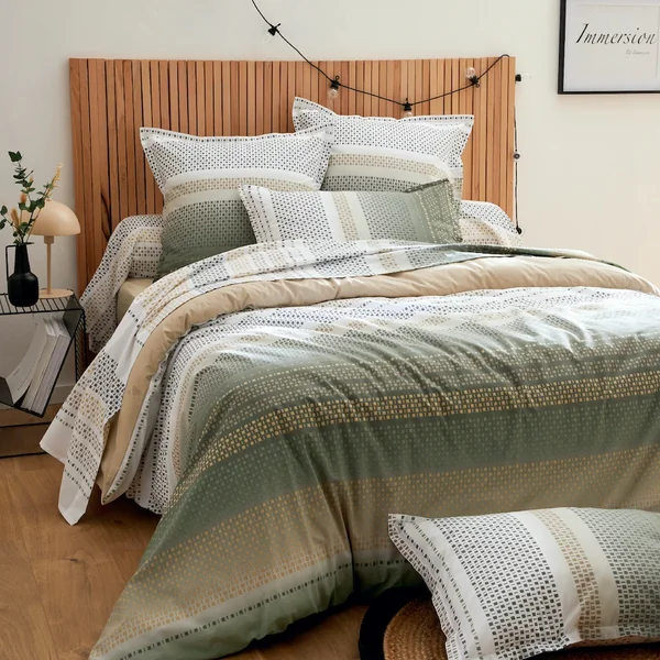 Parure 280x240 cm 50x70 cm 100% coton NIAGARA vert Kaki 3 pièces