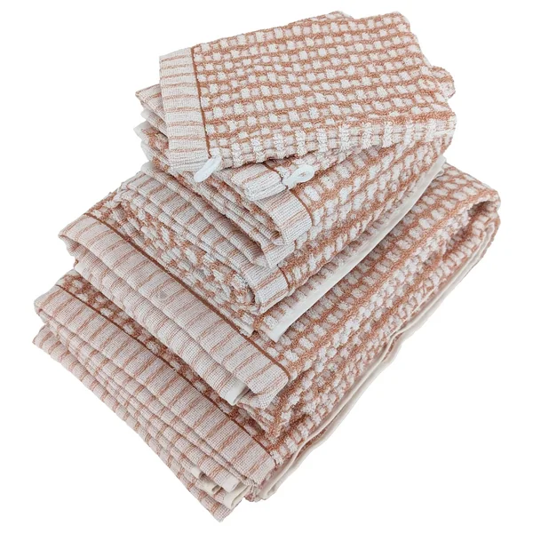 Parure de bain pur coton collection GLOW motifs quadrillés 7 pièces marron