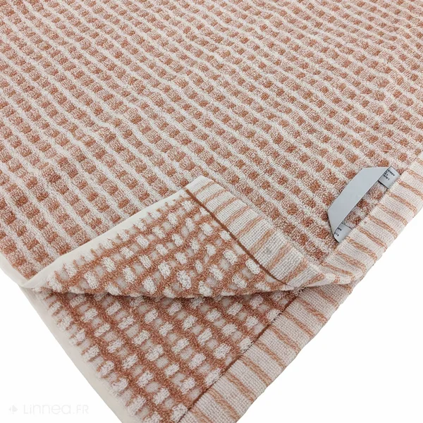 Parure de bain pur coton collection GLOW motifs quadrillés 7 pièces marron