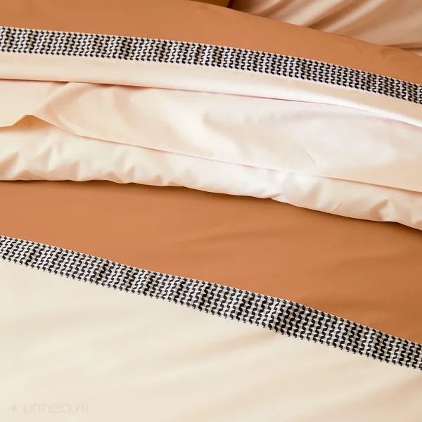 Parure de lit 140x200 cm 50x70 cm percale MACASSAR Cognac 2 pièces