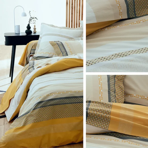 Parure de lit 140x200 cm 65x65 cm percale 100% coton MARLOW Miel 2 pièces