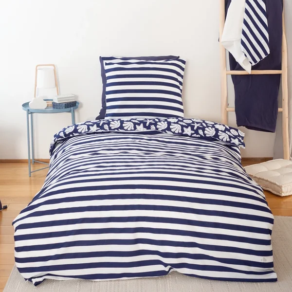 Parure de lit 140x200 cm coton BCI adouci CAPRI Bleu 2 pièces