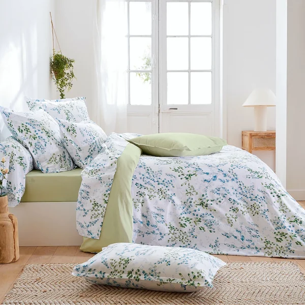 Parure de lit 140x200 cm satin de coton ANGÈLE vert tilleul 2 pièces