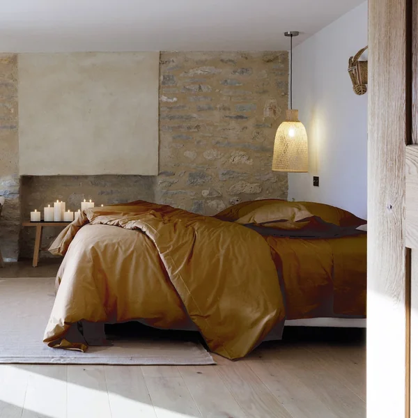 Parure de lit 140x200 cm set 50x70 cm percale MANOIR marron Cognac
