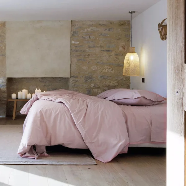 Parure de lit 140x200 cm set 50x70 cm percale MANOIR Rose