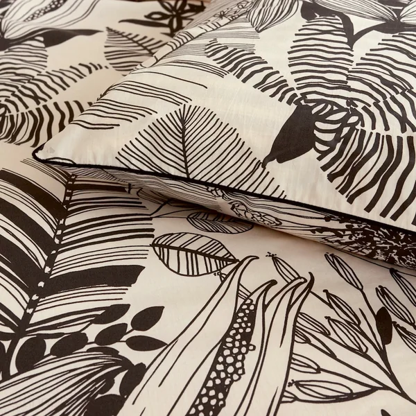 Parure de lit 140x200 cm taie 50x70 cm percale de coton ALBA beige/noir 2 pièces