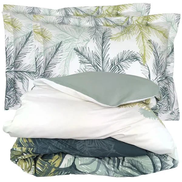 Parure de lit 200x200 cm 50x70 cm percale 100% coton TRINIDAD mousson