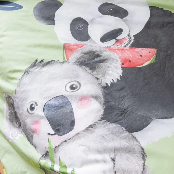 Parure de lit 200x200 cm 65x65 cm percale de coton PANDA vert 3 pièces