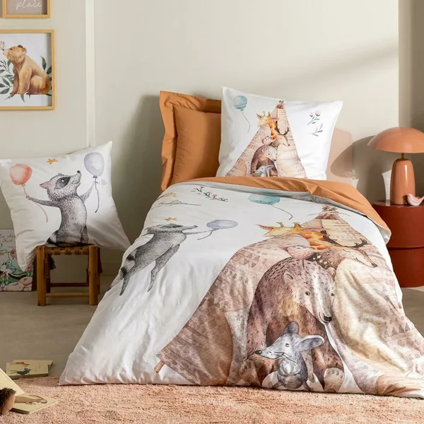 Parure de lit 200x200 cm 65x65 cm percale de coton TIPI blanc 3 pièces