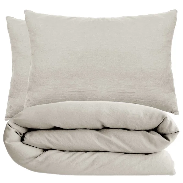Parure de lit 200x200 cm et 50x70 cm 100% coton lavé PALACE beige nacre 3 pièces