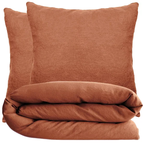 Parure de lit 200x200 cm et 65x65 cm 100% coton lavé PALACE marron terre cuite 3 pièces