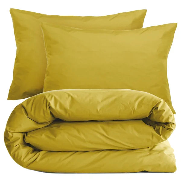 Parure de lit 200x200 cm set 50x70 cm percale MANOIR jaune Moutarde