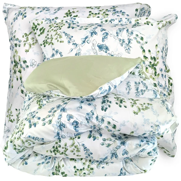 Parure de lit 200x200 cm taies 65x65 cm satin de coton ANGÈLE vert tilleul 3 pièces