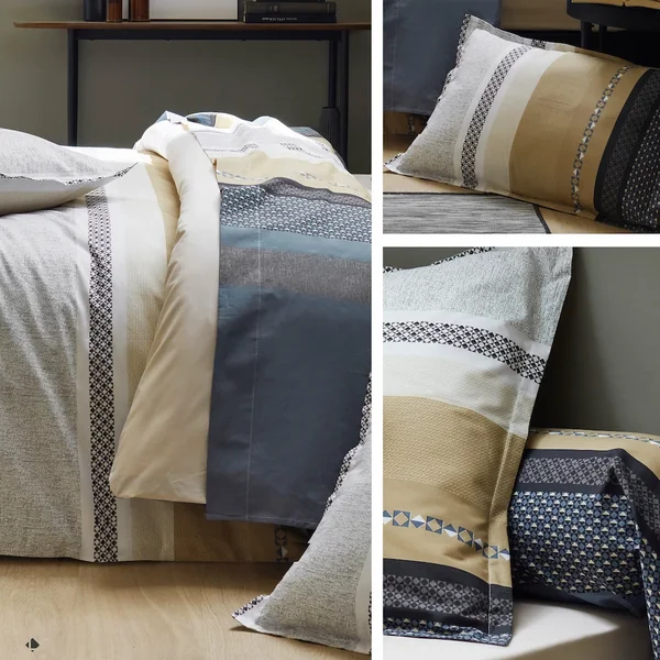 Parure de lit 240x220 cm 50x70 cm percale 100% coton MARLOW acier