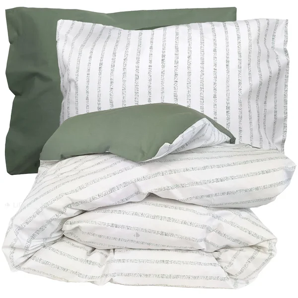 Parure de lit 240x220 cm 50x70 cm percale GABY vert Kaki 3 pièces