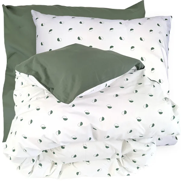 Parure de lit 240x220 cm 65x65 cm percale 100% coton ALEX vert Kaki 3 pièces