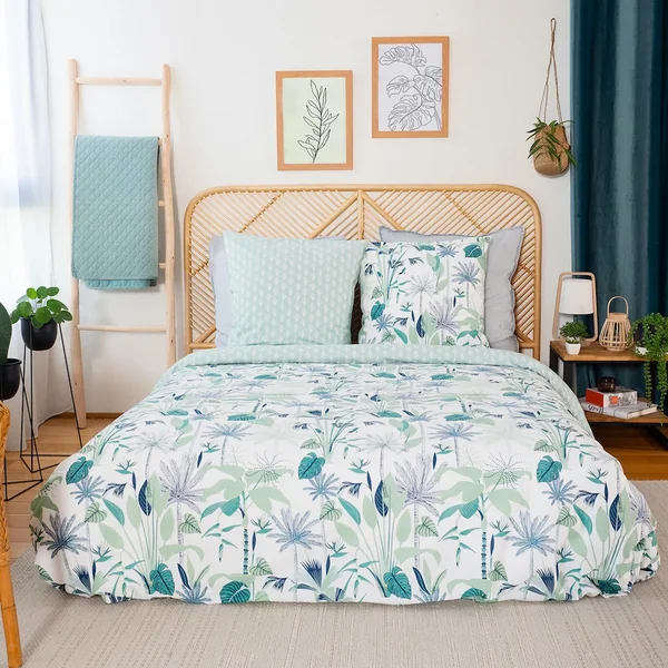 Parure de lit 240x220 cm coton bci adouci ALISCO bleu 3 pièces
