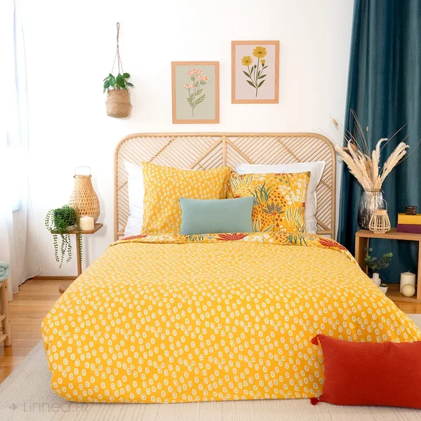 Parure de lit 240x220 cm coton bci adouci COME jaune 3 pièces