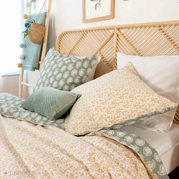 Parure de lit 240x220 cm coton bci adouci WAY vert 3 pièces