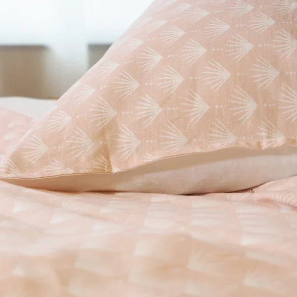 Parure de lit 240x220 cm Coton et Lin lavé EVI Rose 3 pièces