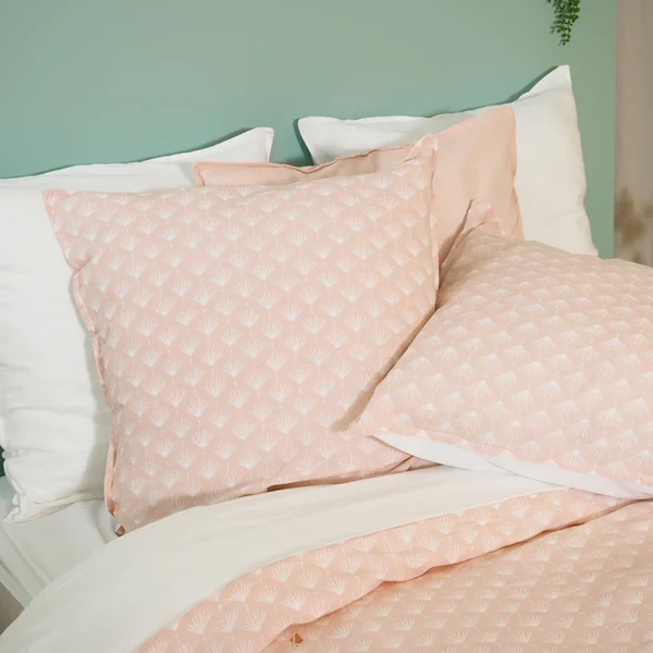 Parure de lit 240x220 cm Coton et Lin lavé EVI Rose 3 pièces