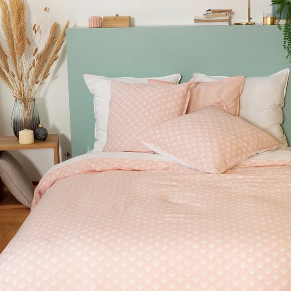 Parure de lit 240x220 cm Coton et Lin lavé EVI Rose 3 pièces