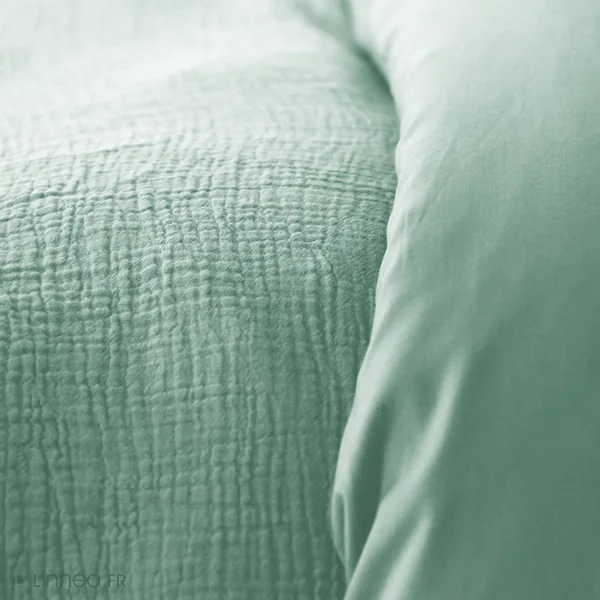 Parure de lit 240x220 cm double gaze de coton GAZGAZ vert amande 3 pièces