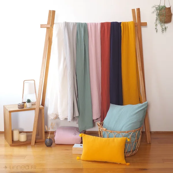 Parure de lit 240x220 cm double gaze de coton GAZGAZ vert amande 3 pièces