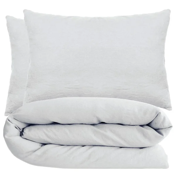 Parure de lit 240x220 cm et 50x70 cm 100% coton lavé PALACE blanc neige 3 pièces