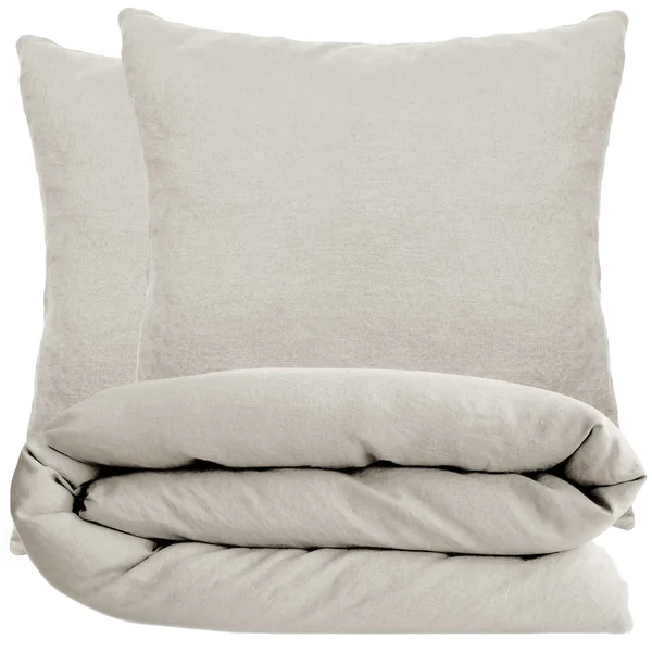 Parure de lit 240x220 cm et 65x65 cm 100% coton lavé PALACE beige nacre 3 pièces