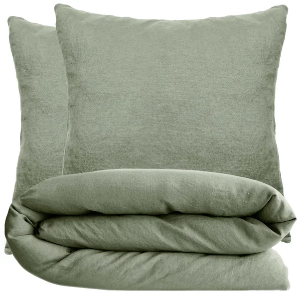 Parure de lit 240x220 cm et 65x65 cm 100% coton lavé PALACE vert sauge 3 pièces