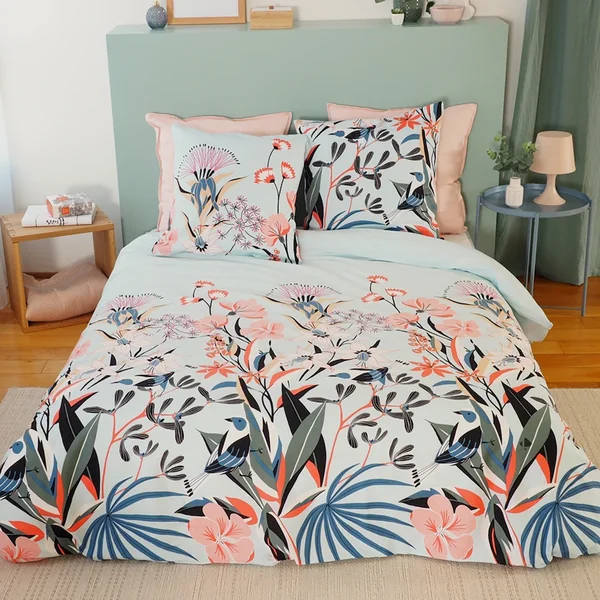 Parure de lit 240x220 cm Satin de coton PAYA Bleu 3 pièces