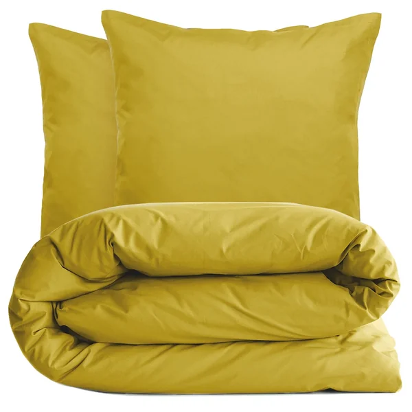 Parure de lit 240x220 cm set 65x65 cm percale MANOIR jaune Moutarde
