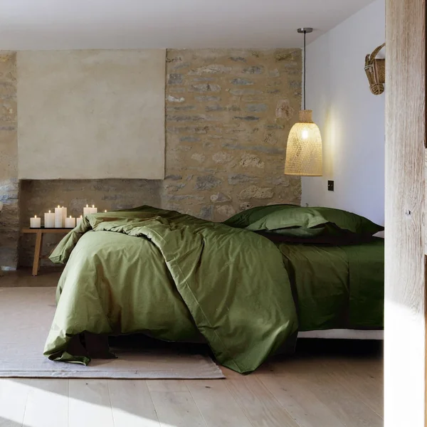 Parure de lit 240x220 cm set 65x65 cm percale MANOIR vert Mousse