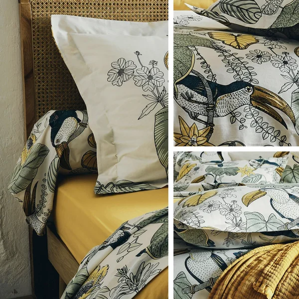 Parure de lit 260x240 cm 50x70 cm 100% coton TOCO vert 3 pièces