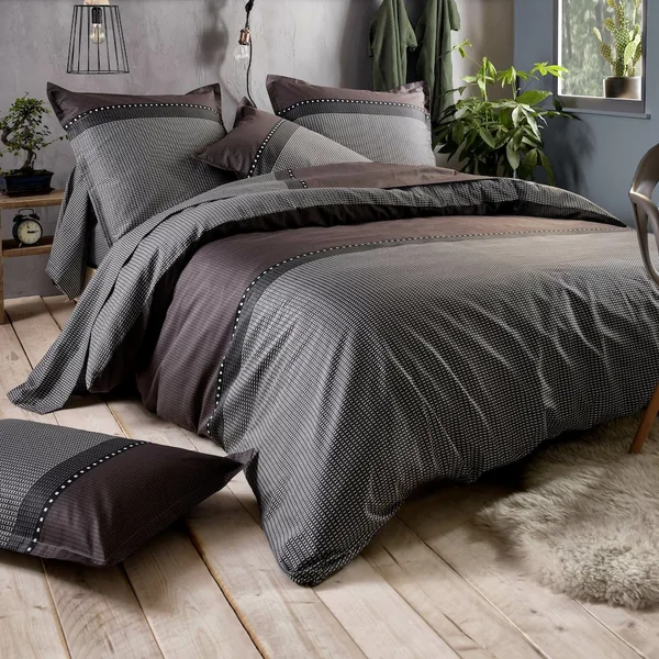 Parure de lit 260x240 cm 50x70 cm en satin de coton ENZO noir
