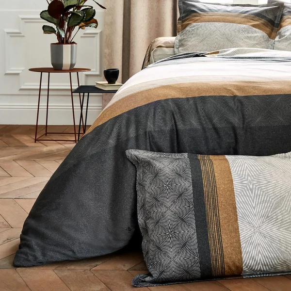 Parure de lit 260x240 cm 50x70 cm en satin de coton TIAGO noir