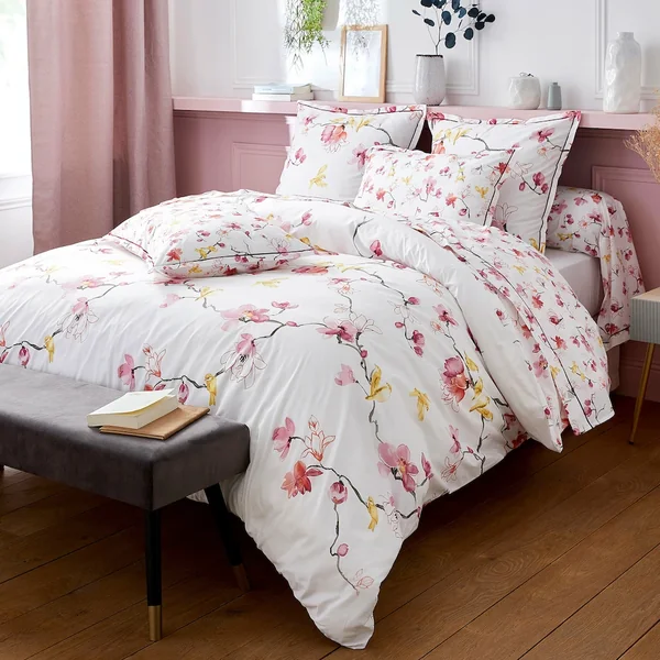 Parure de lit 260x240 cm 50x70 cm percale ELISA Rose 3 pièces