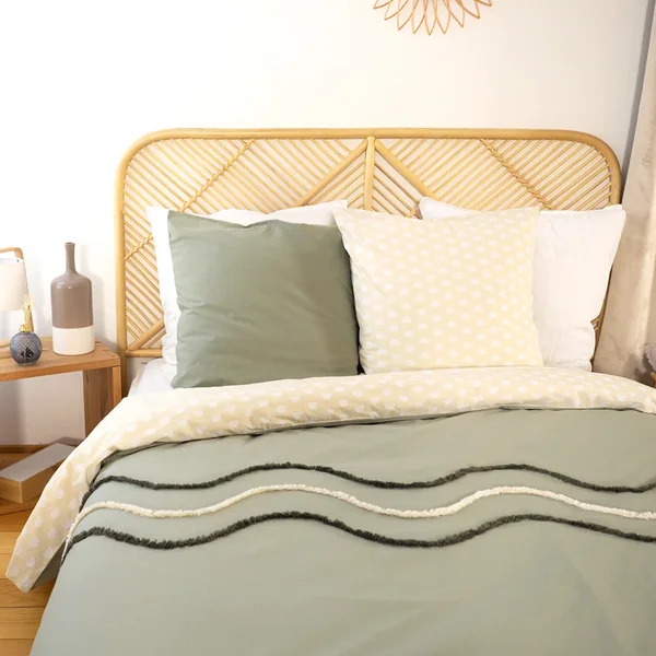 Parure de lit 260x240 cm coton BCI adouci LINEA Vert 3 pièces