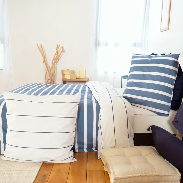Parure de lit 260x240 cm coton BCI adouci STRIPES Bleu 3 pièces