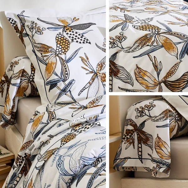 Parure de lit 260x240 cm coton PÉNÉLOPE Beige Silice 3 pièces