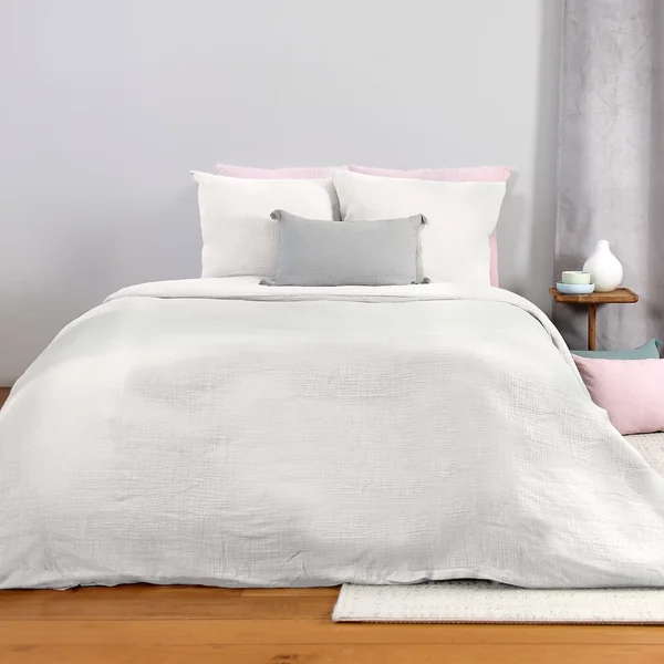 Parure de lit 260x240 cm double gaze de coton GAZGAZ blanc 3 pièces