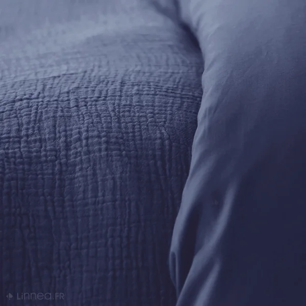 Parure de lit 260x240 cm double gaze de coton GAZGAZ bleu marine 3 pièces