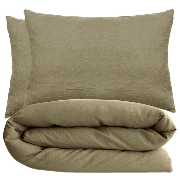 Parure de lit 260x240 cm et 50x70 cm 100% coton lavé PALACE marron camel 3 pièces